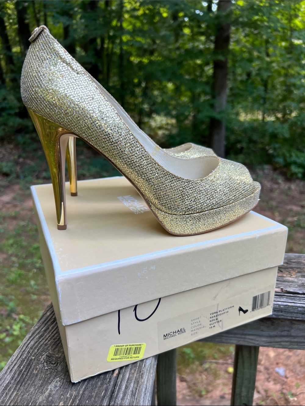 Michael Michael Kors York Platform Open Toe Pumps Gold Glitter sz 10